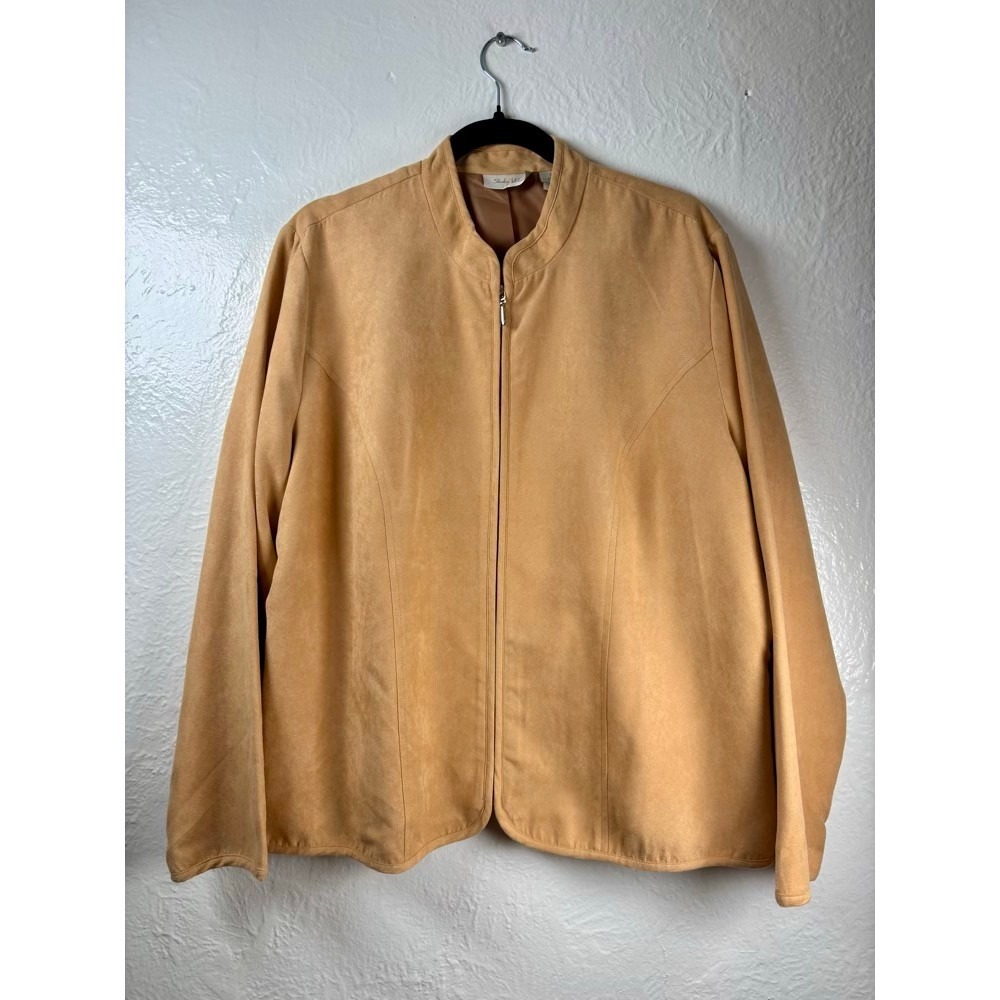 Faux Suede Jacket Tan 18 Zip Front Mock Neck Camel Office Layering Lightweight